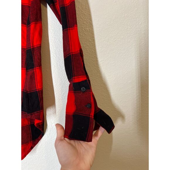 Express Red Black Buffalo Plaid Corset Style Flannel Top Womens XS Grunge Goth - Picture 3 of 8